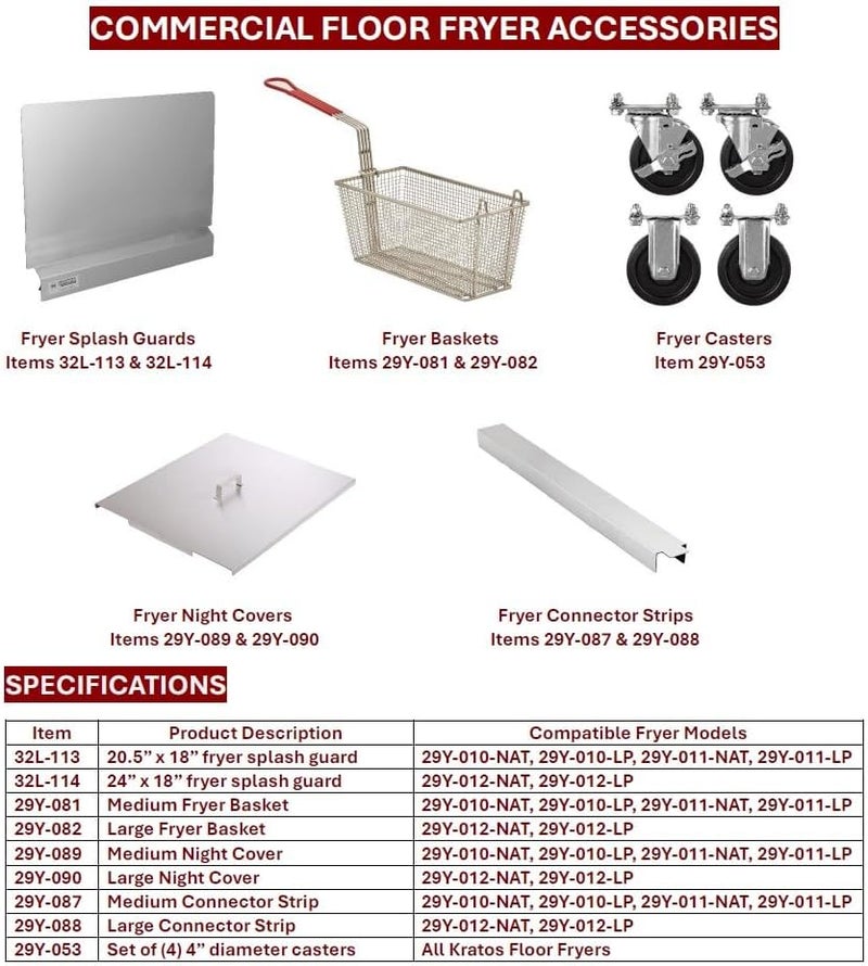 Kratos Commercial Deep Fryer Basket for 40 lb. and 50 lb. / 3 and 4 Burner Commercial Gas Floor Fryers | 13.25" x 6.5" x 6" | Replacement Deep Fryer Basket with Red Handle (29Y-081) - Image 5